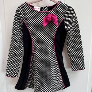 Nannette  3T Girls White & Black Polka Dot Long Sleeve Formal Dress